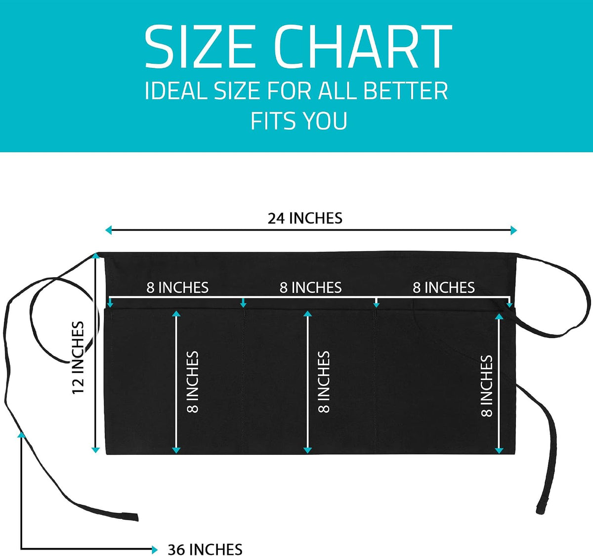 Server Waist Aprons 12 Pack with 3 Pockets 100% Polyester