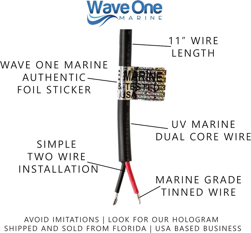 Wave One Marine Dual Color LED FLUSH Mount Spreader Light | Boat Deck Flood Beam | Stainless Hardware | IP68 Waterproof | High Lumen | 12-24 Volt DC Input (WHITE)