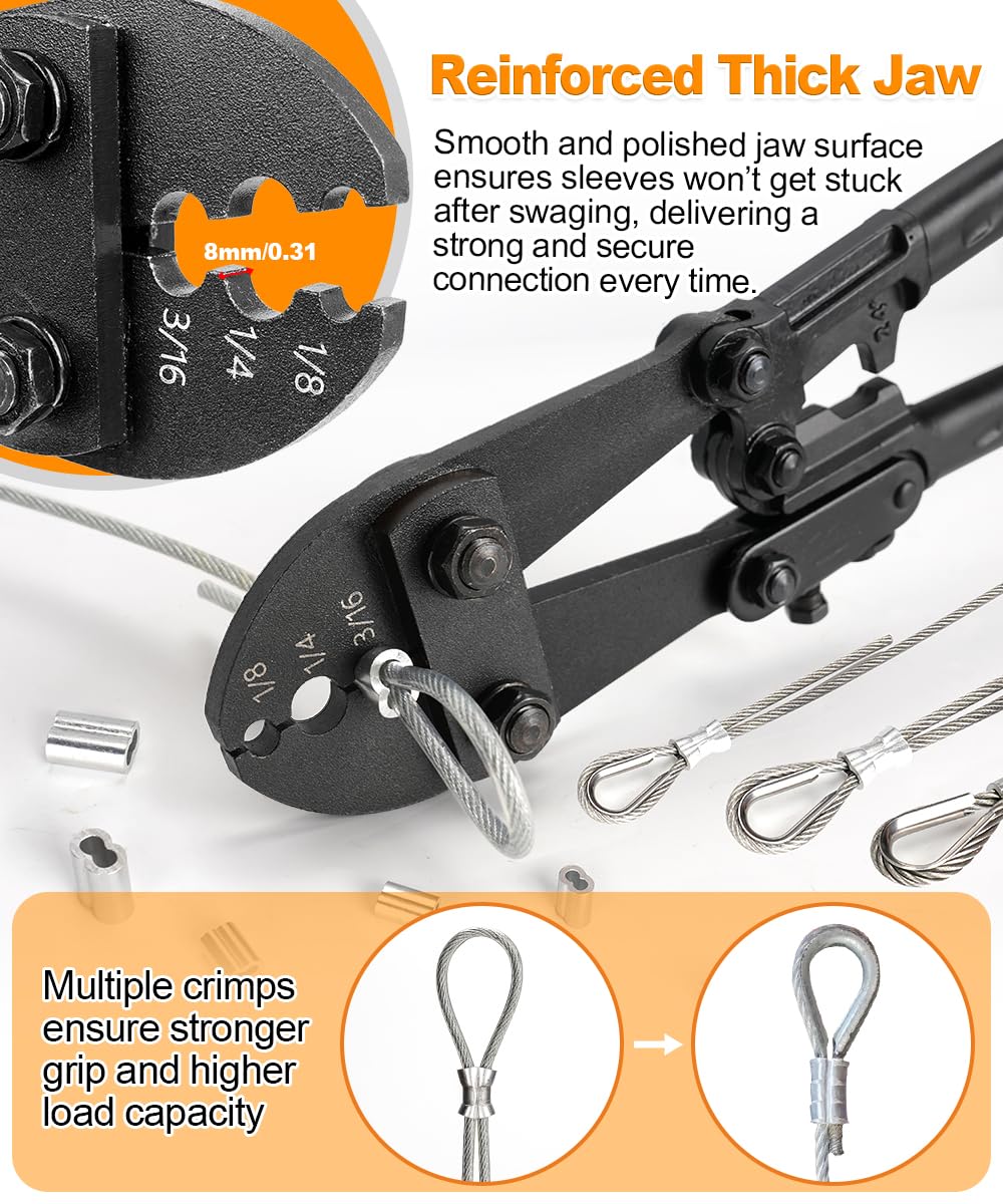 TooTaci 24 In Hand Swaging Tool, Wire Rope Crimping Tool for 1/8-1/4" Cable