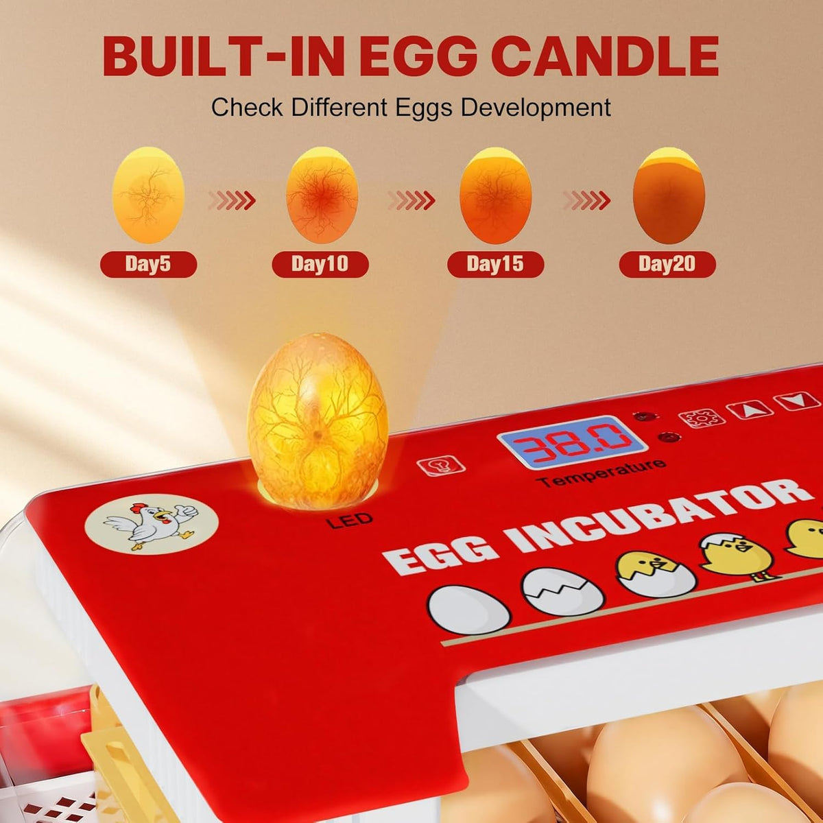 Incubators for Hatching Eggs 15-35 Eggs Incubator with Automatic Egg Turning and ℉Temperature Display LED Candler
