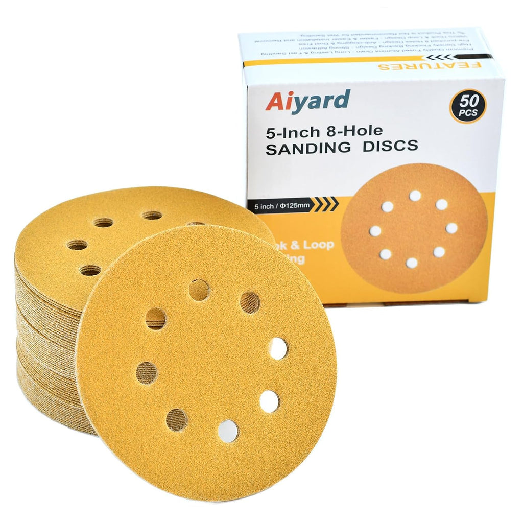 5-Inch 8-Hole Hook and Loop Sanding Discs 120-Grit, 50-Pack