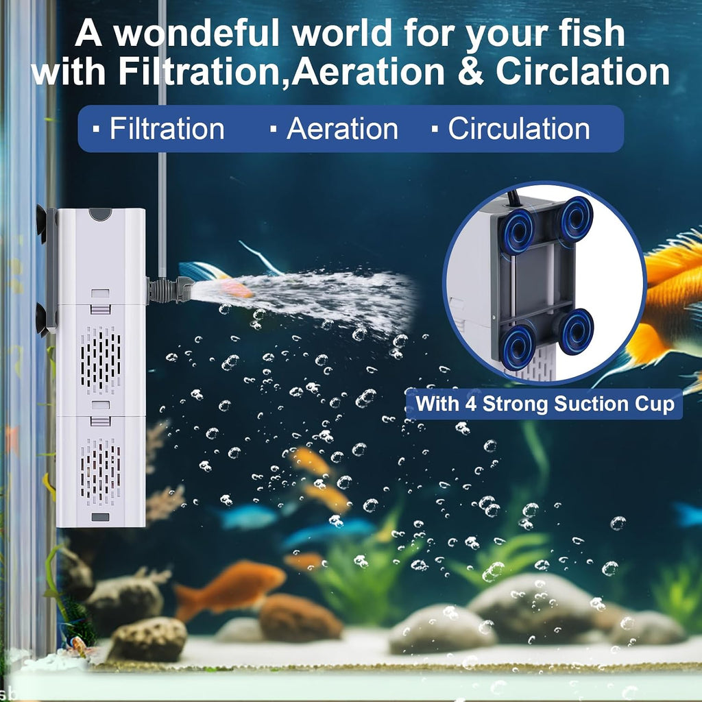 265 GPH 4-In-1 Aquarium Filter, 20-80 Gallon Fish Tank Filters (15 W)