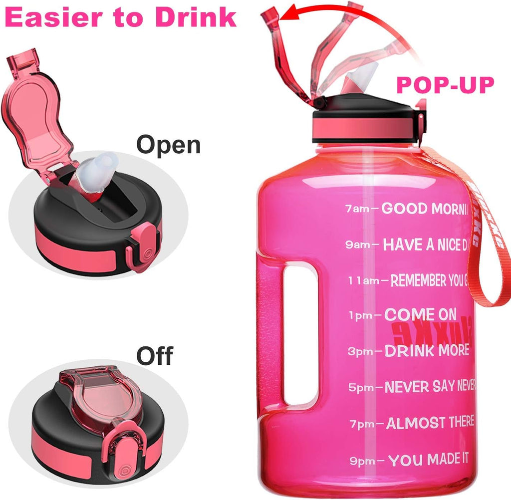 1 Gallon Motivational Sports Water Bottle with Time Marker, BPA Free 128oz Leak Proof Jug, Black, Plastic, 128