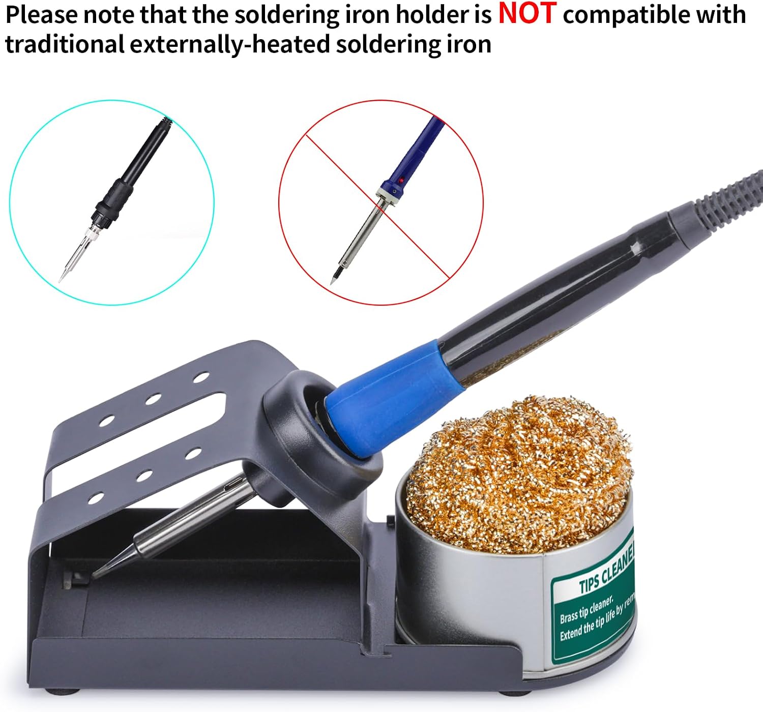 D-2 Soldering Iron Holder, Heat-resistant Tip Cleaner with Brass Wool Tip Cleaner and Cleaning Sponge for Stable