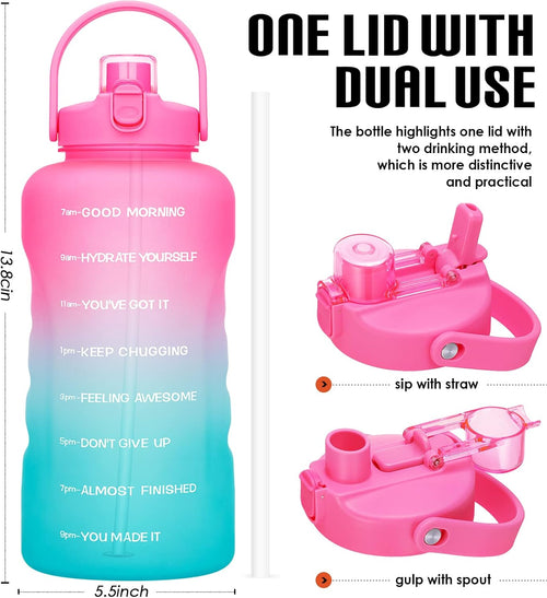 1 Gallon Water Bottles with Straw, 128 oz Water Bottle BPA Free Innovative 2-IN-1 Lid Gym Bottle with Times to Drink