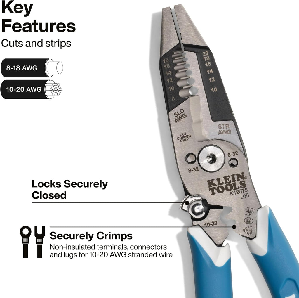 K12075 Heavy-Duty Wire Stripper, Slim-Forged Design, Self-Opening Wire Stripping Tool, Electrical Pliers with Shear