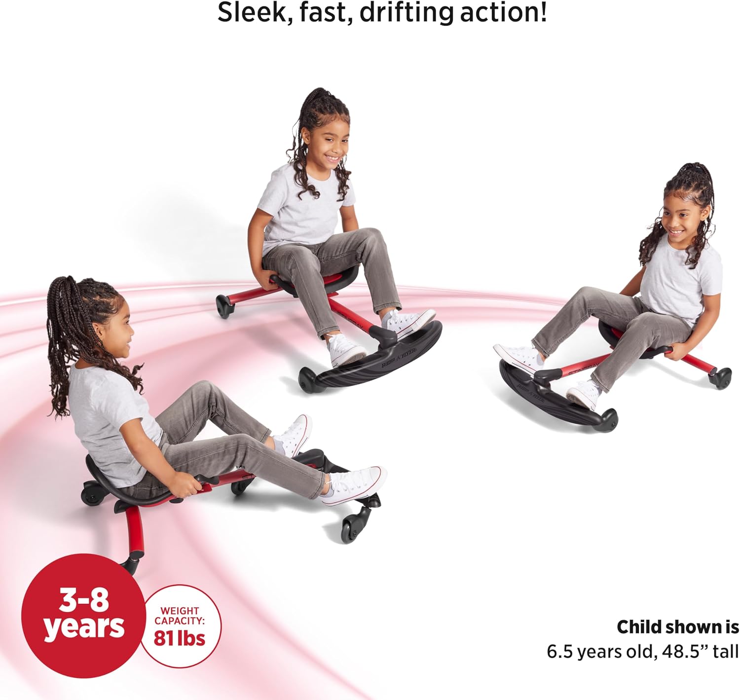 Stingray Pro, for Ages 3-8, Hands Free, Foot Powered Ride On with 360-degree Caster Wheels, Adjustable Seat with
