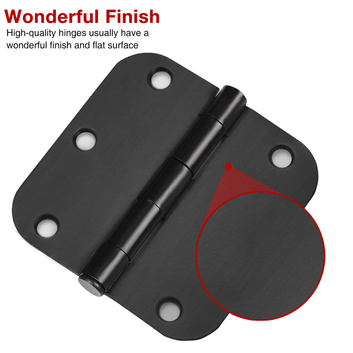 6 Pack Matte Black Interior Door Hinges 3.5" Rounded 5/8" Radius Corners
