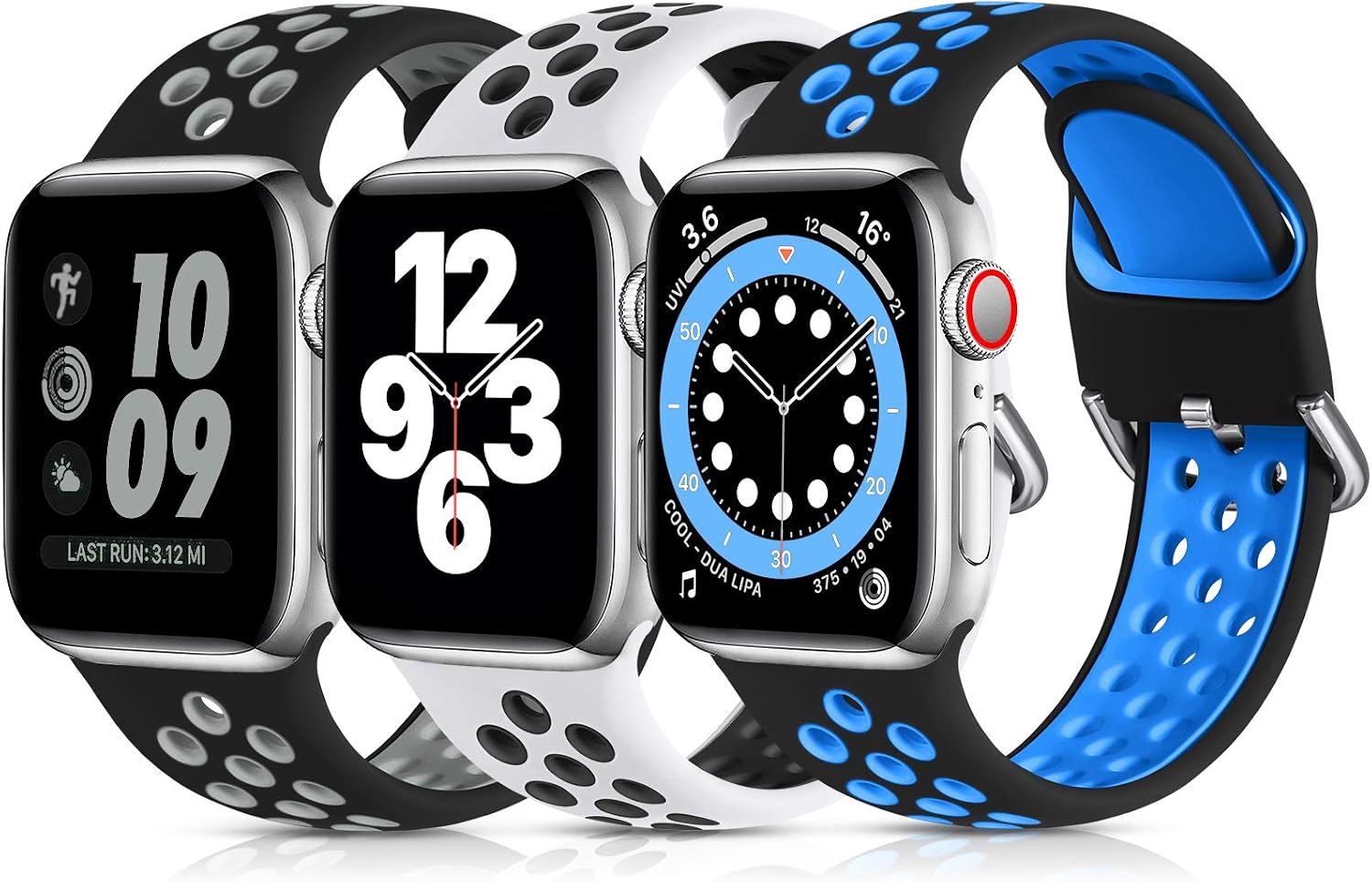 3 Pack Sport Bands Compatible with Apple Watch Band 44mm 46mm 45mm 42mm 49mm Men Women,Soft Silicone Breathable Band