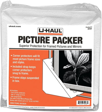 Picture Packer Kit - 4 Corner Protectors for Picture Frames & Mirrors - Includes 17' Securing Strap