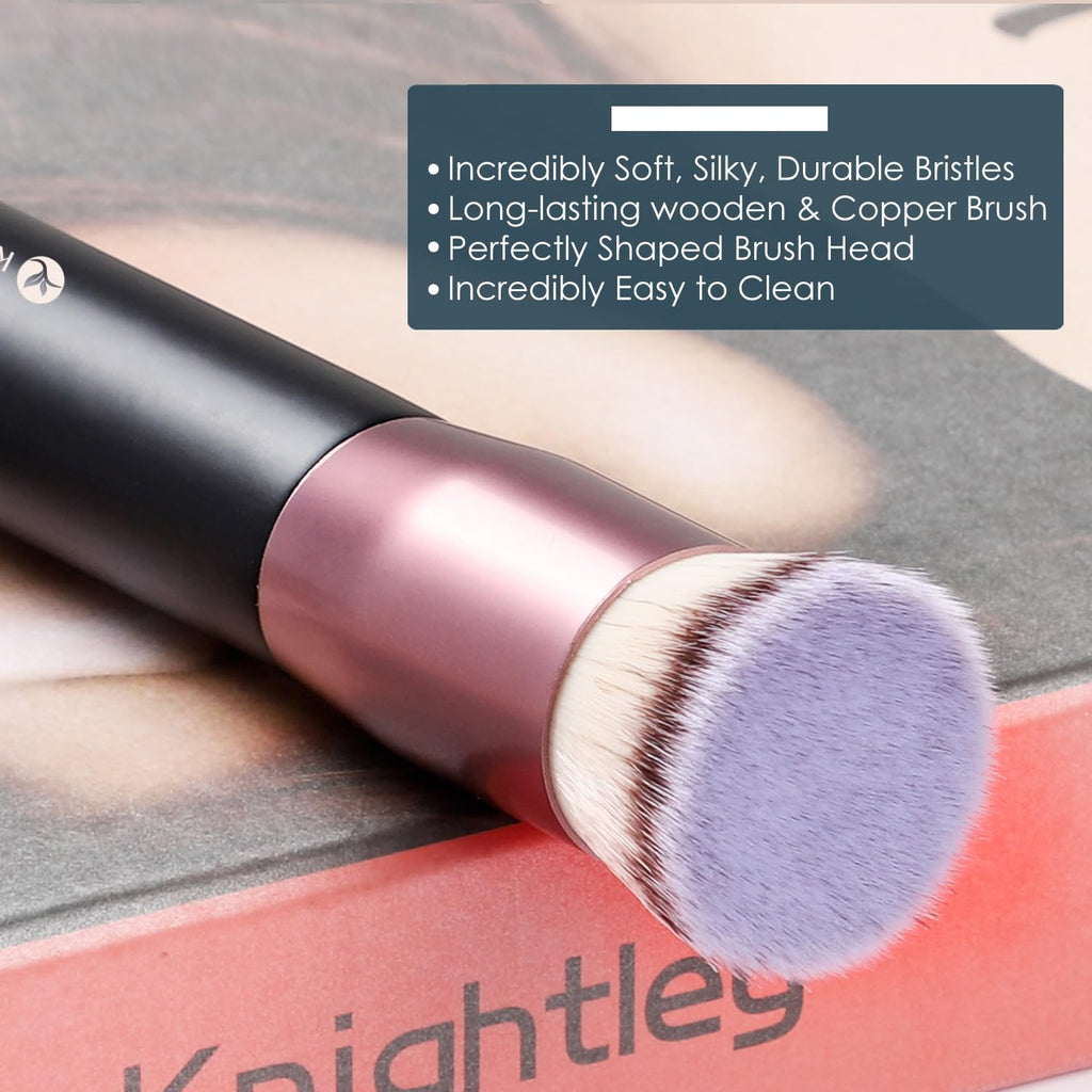 Flat Top Foundation Brush, Premium Kabuki Makeup Brush for Liquid, Blending, Cream, Powder,Blush Buffing Stippling