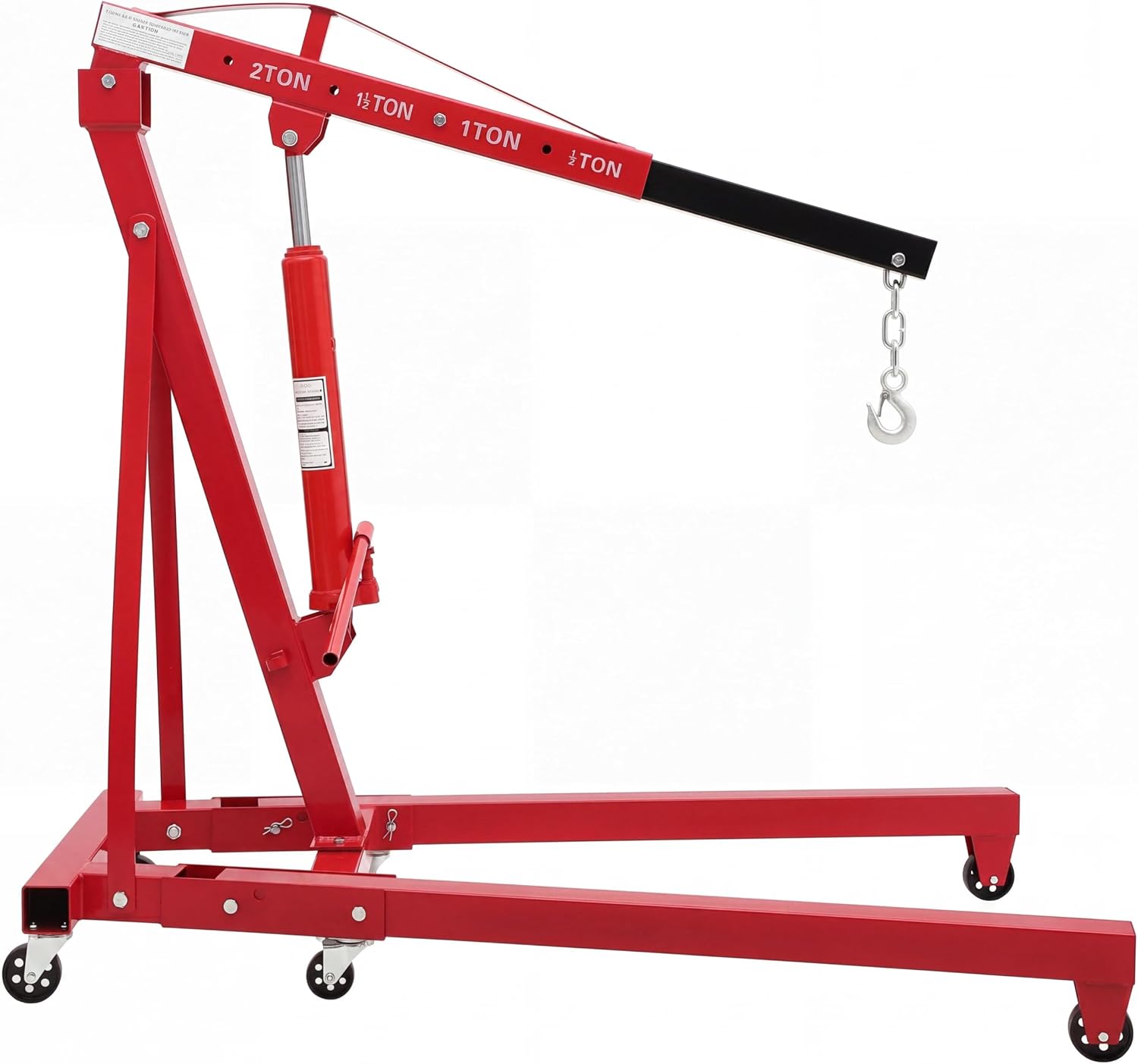 2 Ton Heavy Duty Folding Engine Hoist, Hydraulic Cherry Picker with Casters, Telescopic Boom for Workshop Garage Auto