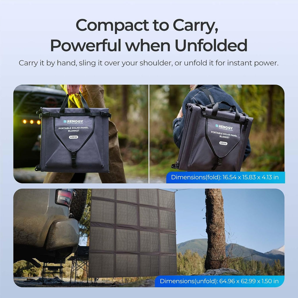 400W Portable Solar Panel, Renogy Solar Blanket N-Type Foldable Solar Panel, 25% High Efficiency, Lightweight Solar