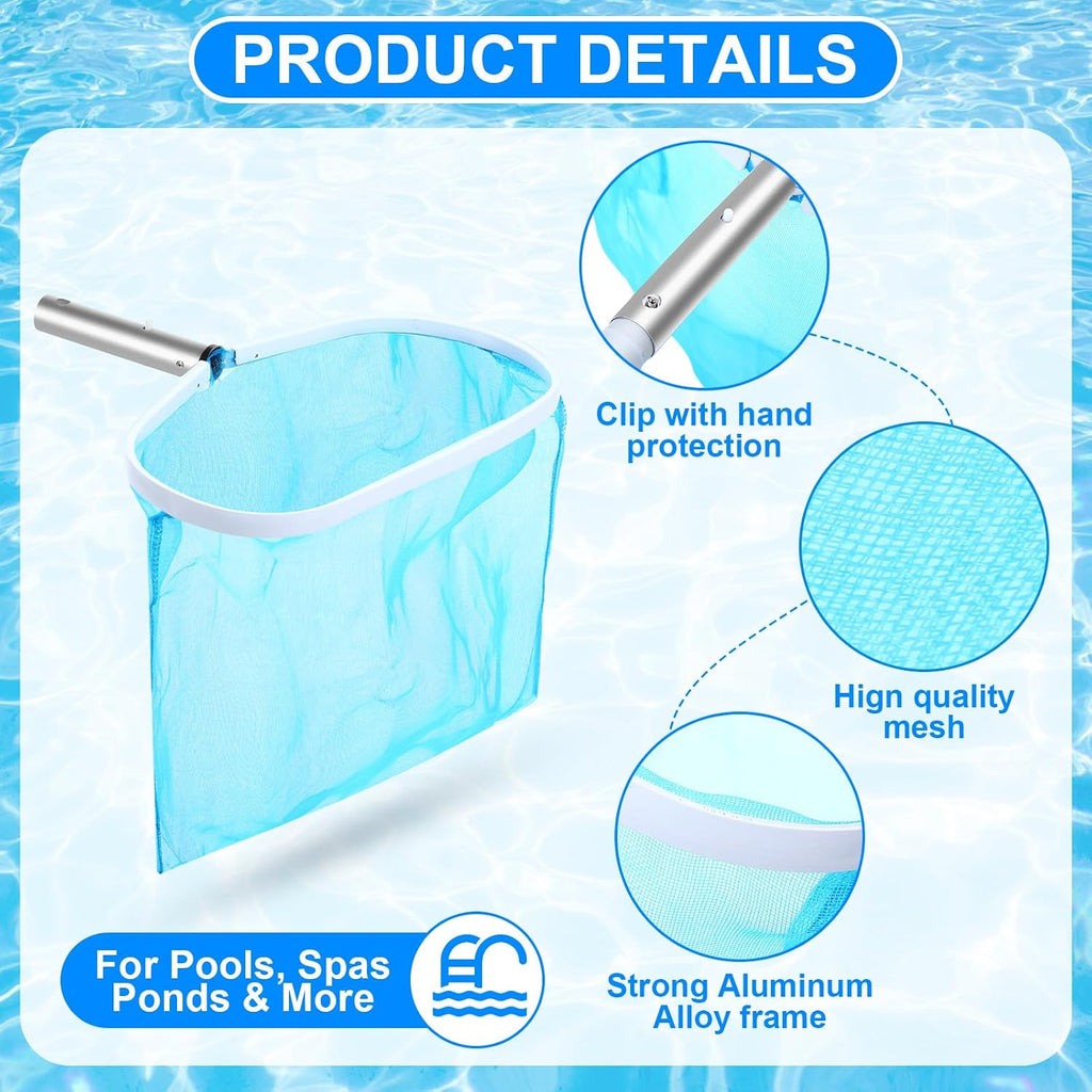 5 Pcs Pool Vacuum Cleaning Kit Includes Round Corner Pool Vacuum, 2 Skimmer Nets with 47" Adjustable Pole and 1 Brush