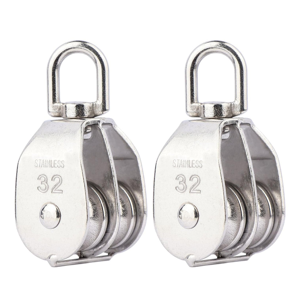 2PCS M32 Double Sheave Pulley Block 304 Stainless Steel Lifting Crane Swivel Hook