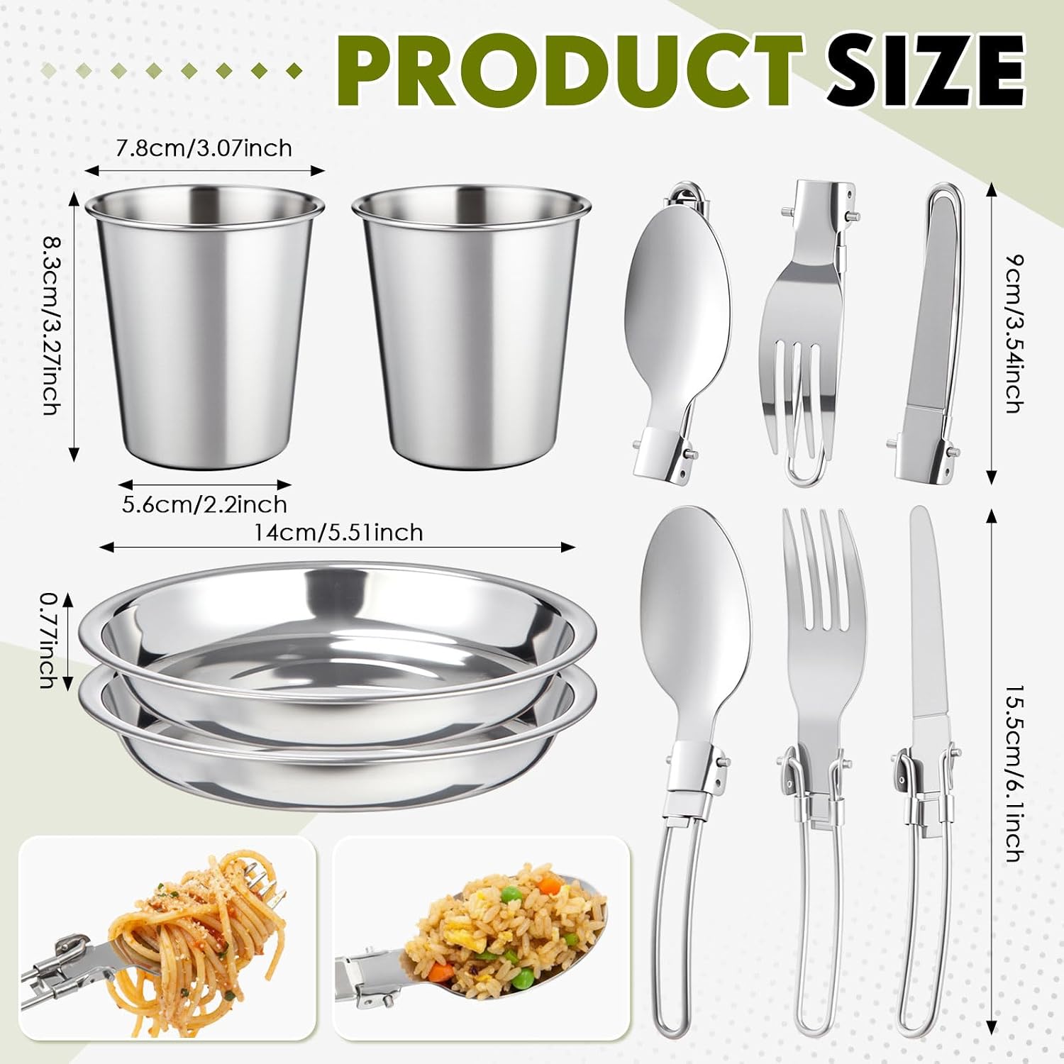 18-Pcs Camping Cookware Mess Kit for 2, Non-Stick Lightweight Pot Pan Set with Stainless Steel Cups & Plates, Folding