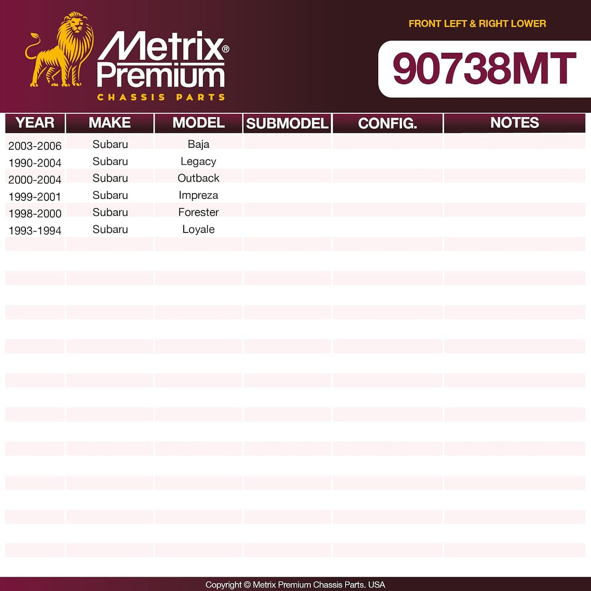 Metrix Premium Chassis Parts - Control Arm w Ball Joint & Bushing Assembly