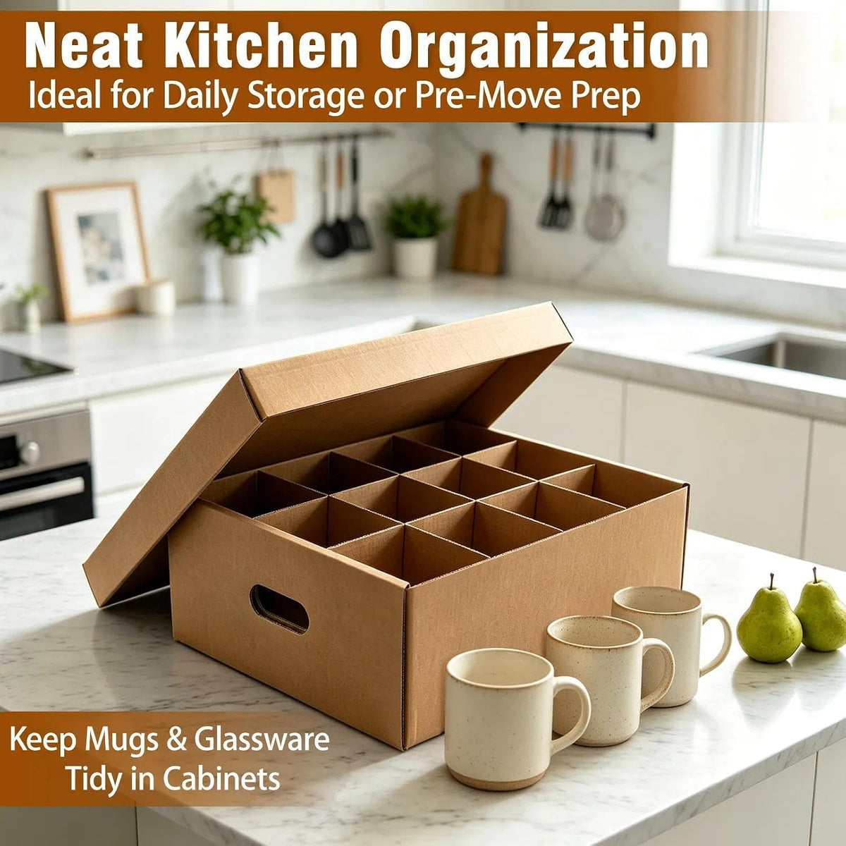 Cup & Mug Moving Boxes for Short Coffee Mugs, Tea Cups & Glassware Storage