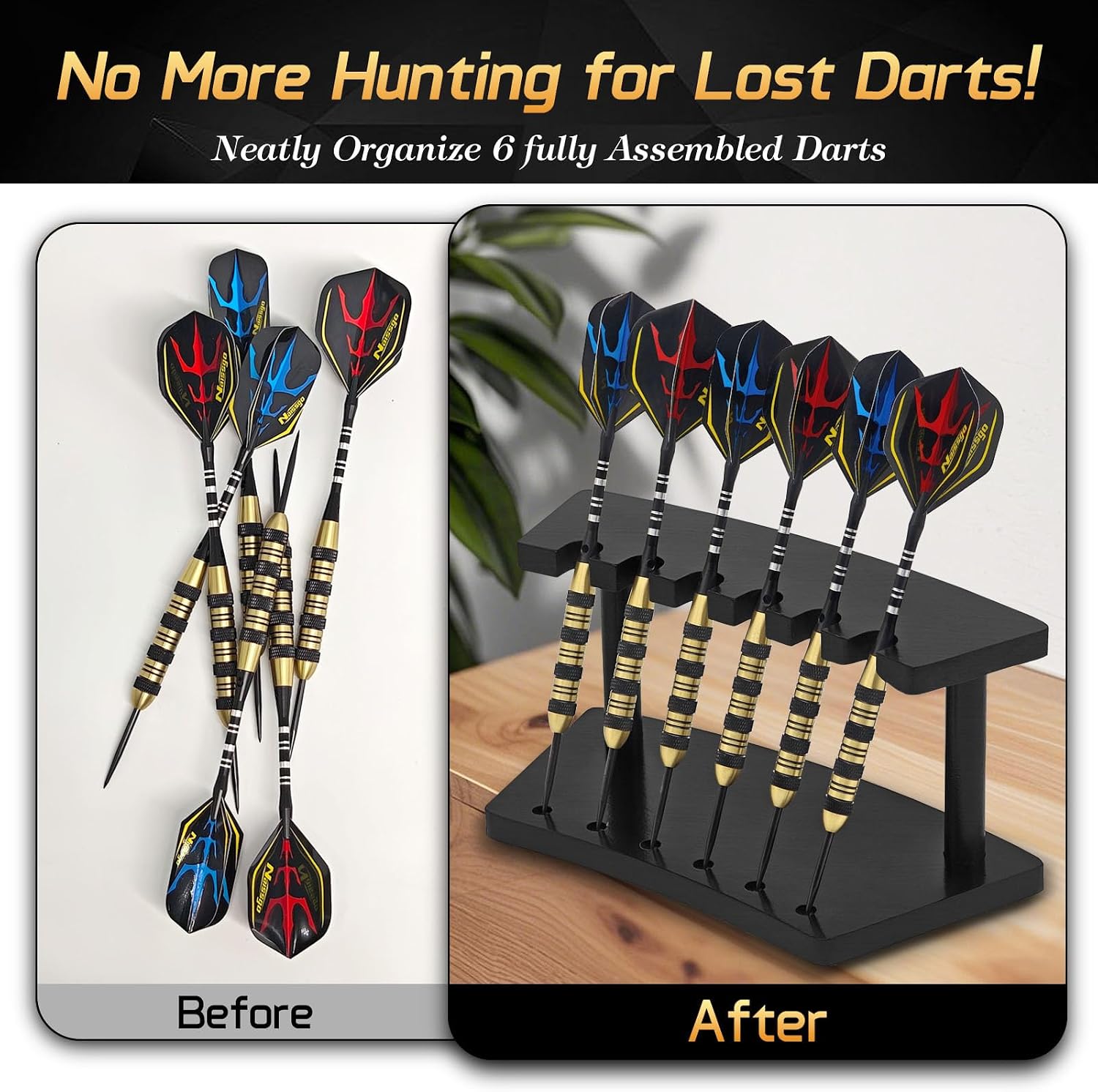 Wooden Dart Holder Stand for Desk or Shelf – Holds 6 Fully Assembled Steel or Soft Tip Darts – Compact Tabletop