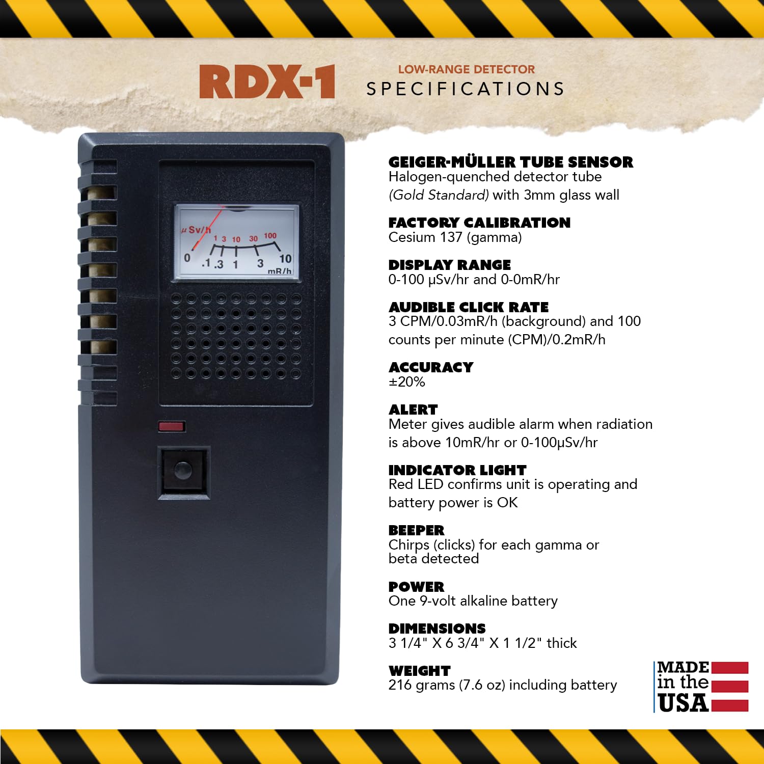 ITS RDX-1 Low Range Radiation Monitor & Detector | Geiger Muller Tube detects Gamma, Beta, and X-ray Radiation |