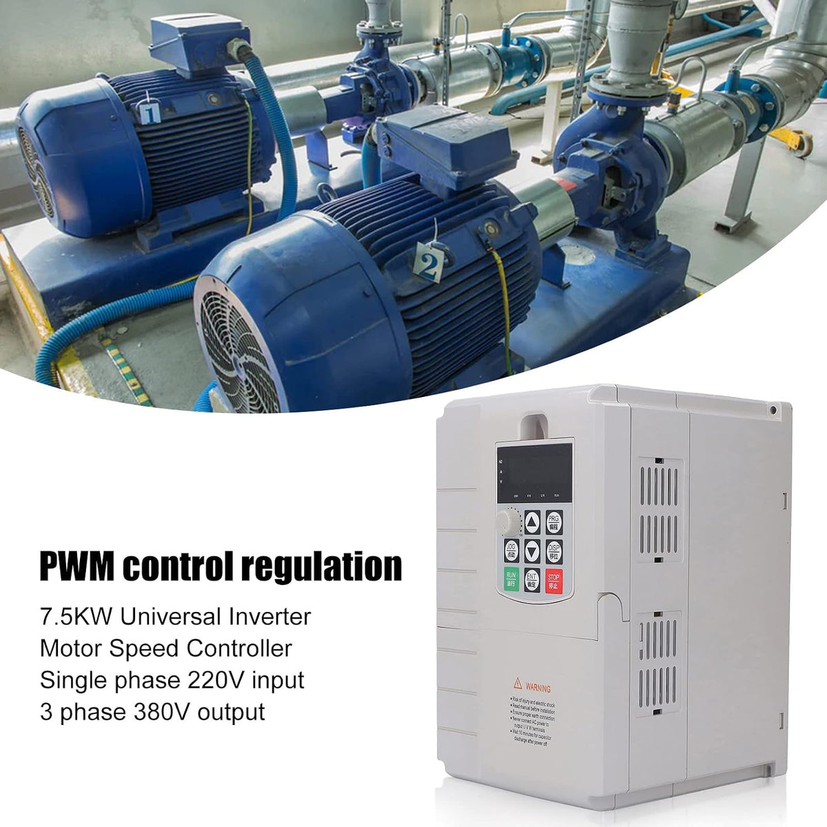 Motor Speed Governor,7.5KW VFD Variable Frequency Converter Single Phase 220V Input 3 Phase 380V Output Speed Control Governor