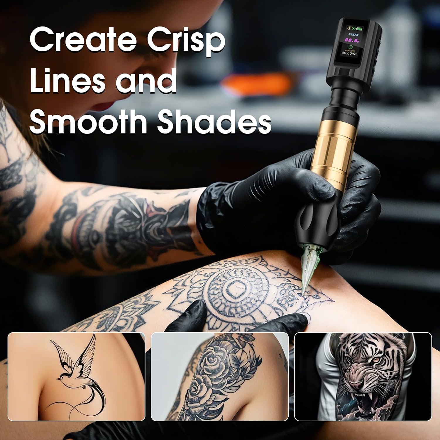 Cordless Rotary Tattoo Pen Kit, Rechargeable Wireless Tattoo Machine, Complete Tattoo Supplies with 20Pcs Cartridge