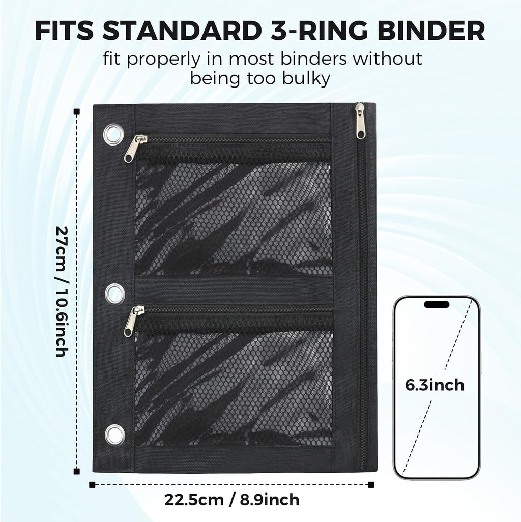 Large Pencil Pouch for 3 Ring Binder, Zipper Pockets Pen Case, 600D Oxford Fabric Large Capacity Pencil Case for