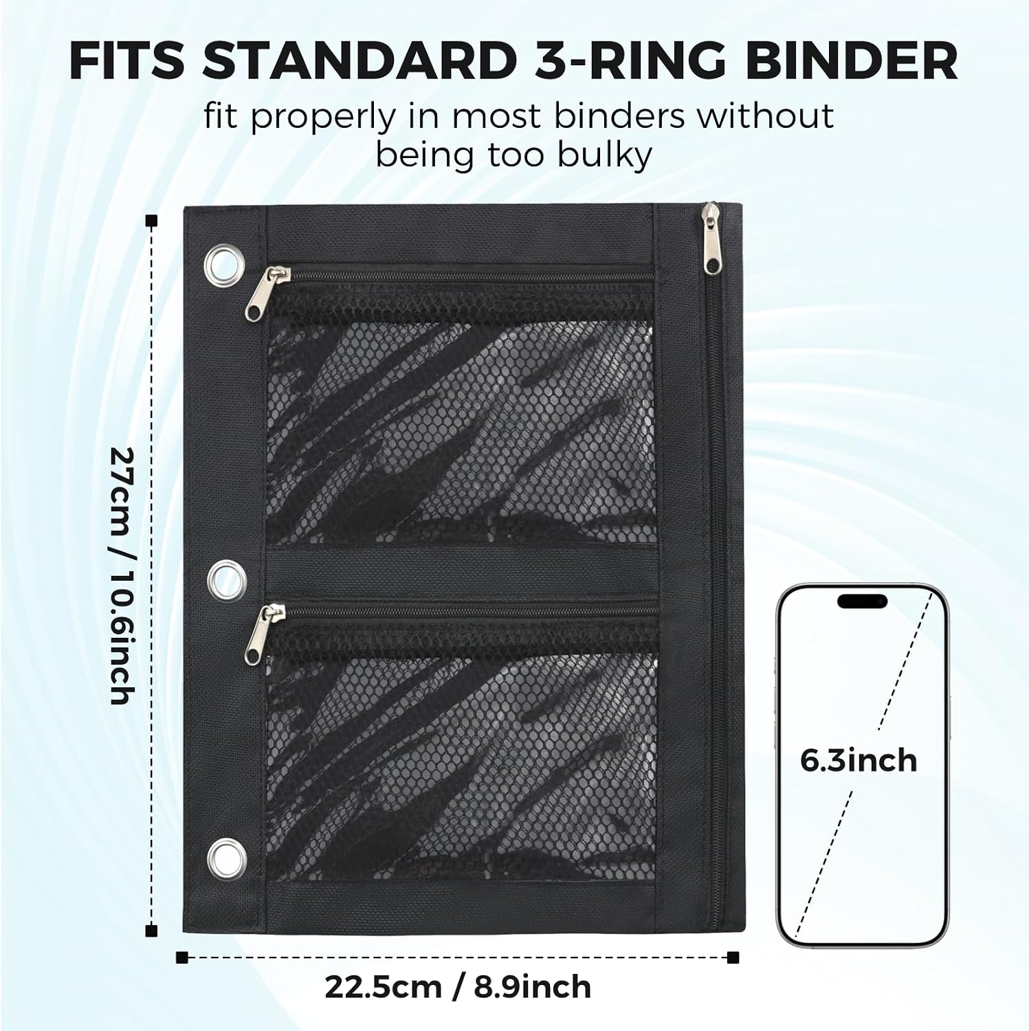 Large Pencil Pouch for 3 Ring Binder, Zipper Pockets Pen Case, 600D Oxford Fabric Large Capacity Pencil Case for