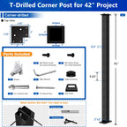 42" Modular Cable Railing Corner Post for Deck Porch, T-drilled