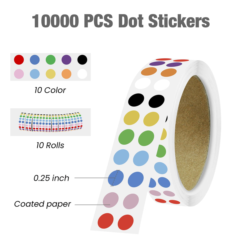 10000 PCS Small Dot Stickers 0.25" Mini Circle Round Stickers
