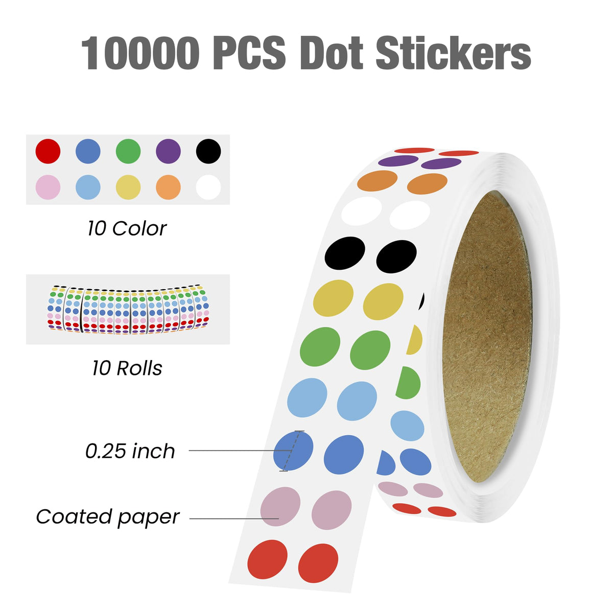 10000 PCS Small Dot Stickers 0.25" Mini Circle Round Stickers