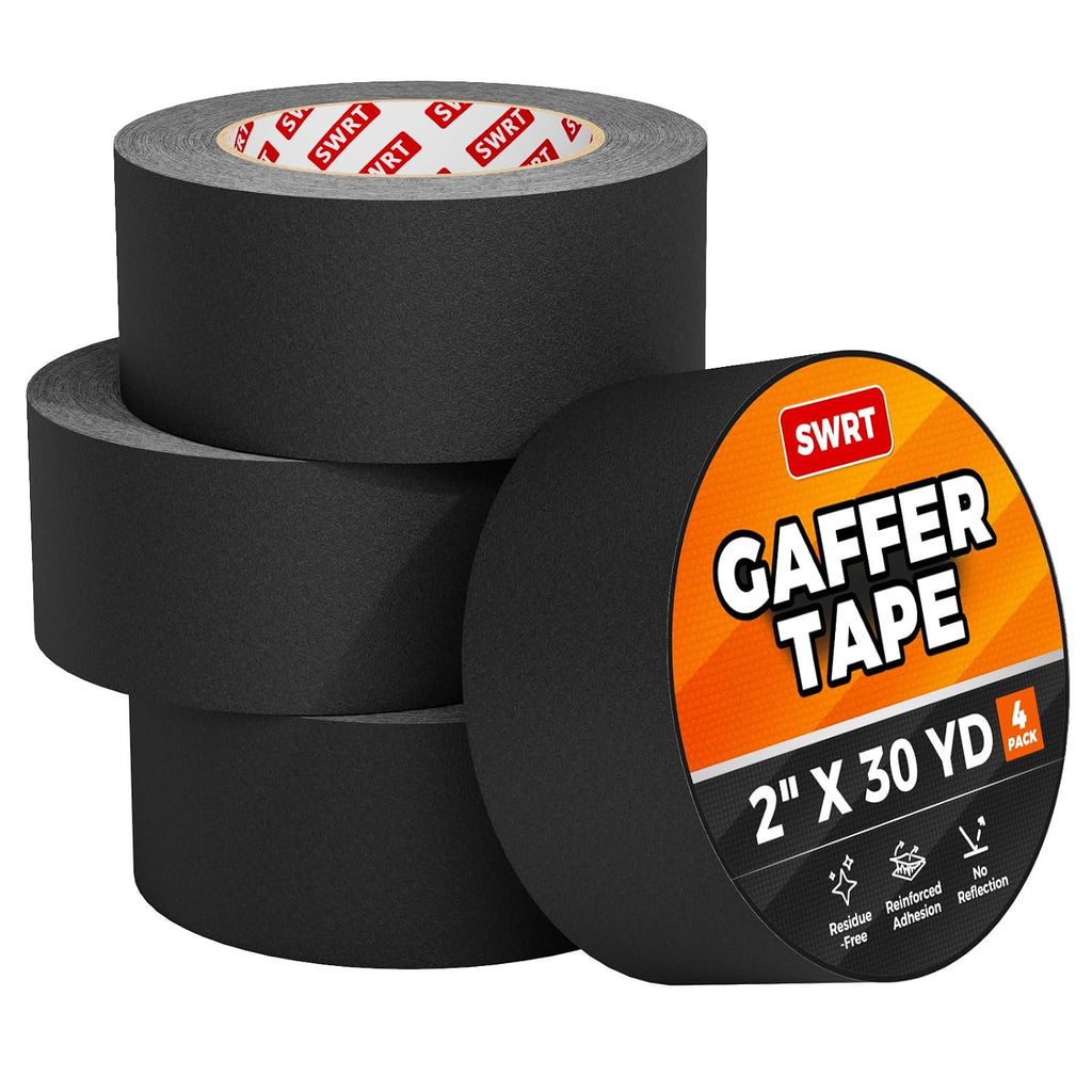 Gaffers Tape, 4 Pack, 2 Inch x 30 Yards, 11 Mil Matte Black Tape