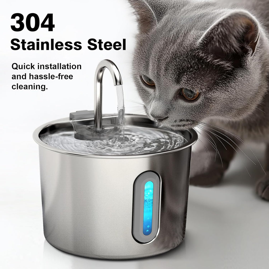 Cat Water Fountain, 74oz/2.2L Cat Fountain for Drinking - Pet Water Fountain Stainless Steel for Cats Inside - Quiet