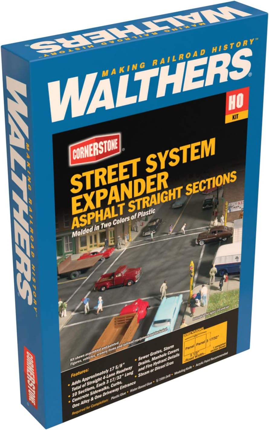 Asphalt Street System-Straight Sections pkg(10) with Accessories 933-3195 HO Scale Model Railroad - Scenery Kit