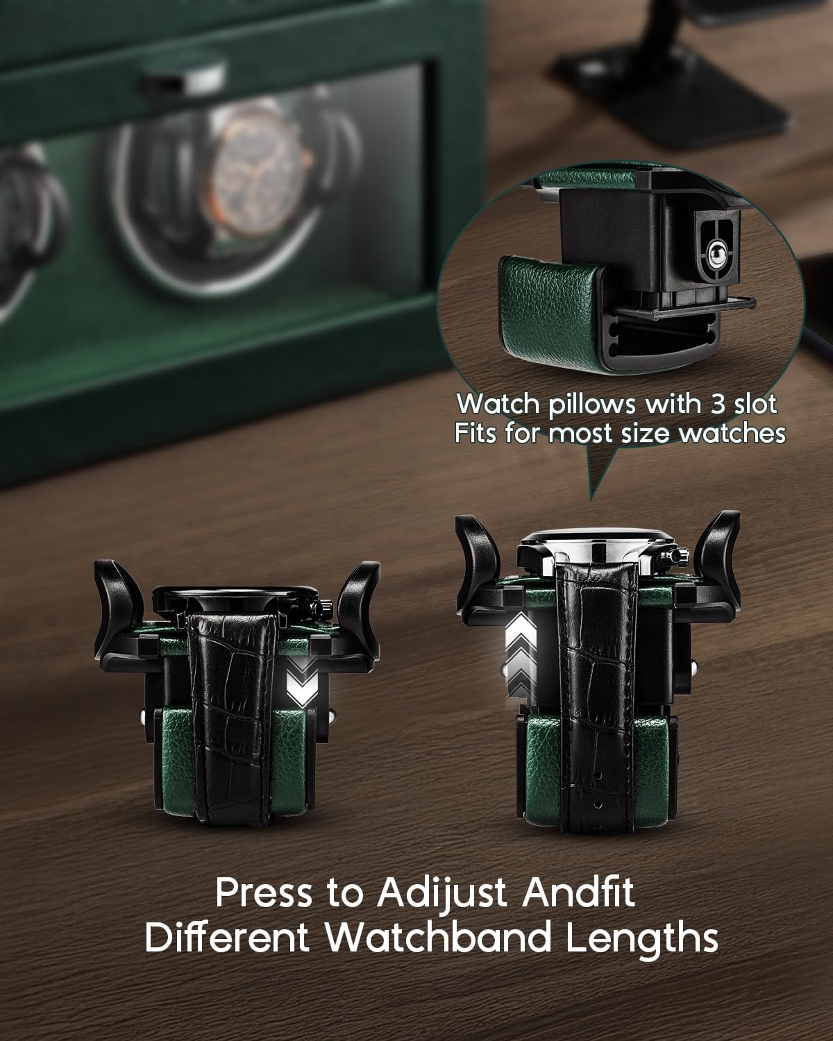 Double Watch Winder for Automatic Watches with Jewelry Tray, Green | Quiet Japanese Motor Winds Two Automatic Watches