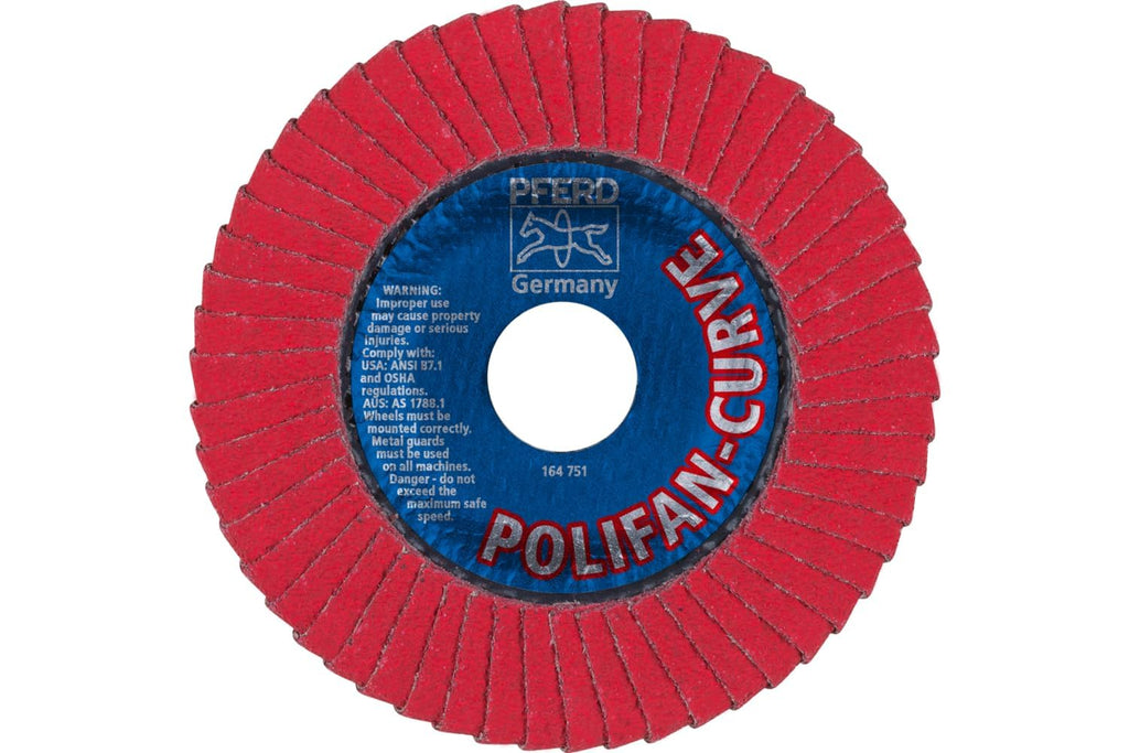 PFERD Tools POLIFAN-Curve Ceramic Oxide Flap Disc, 4-1/2"x 5/8-11, 60 Grit