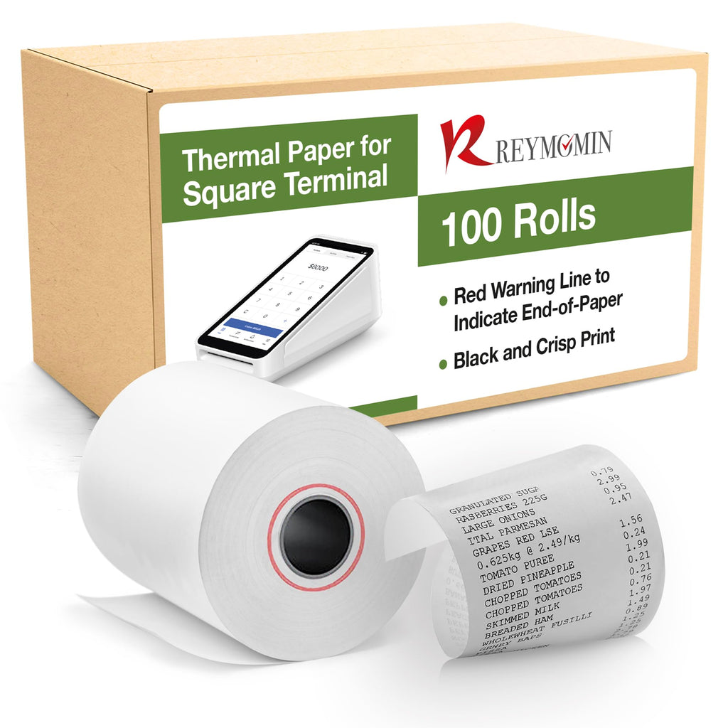 Thermal Paper Rolls Compatible with Square Terminal – 100 Rolls