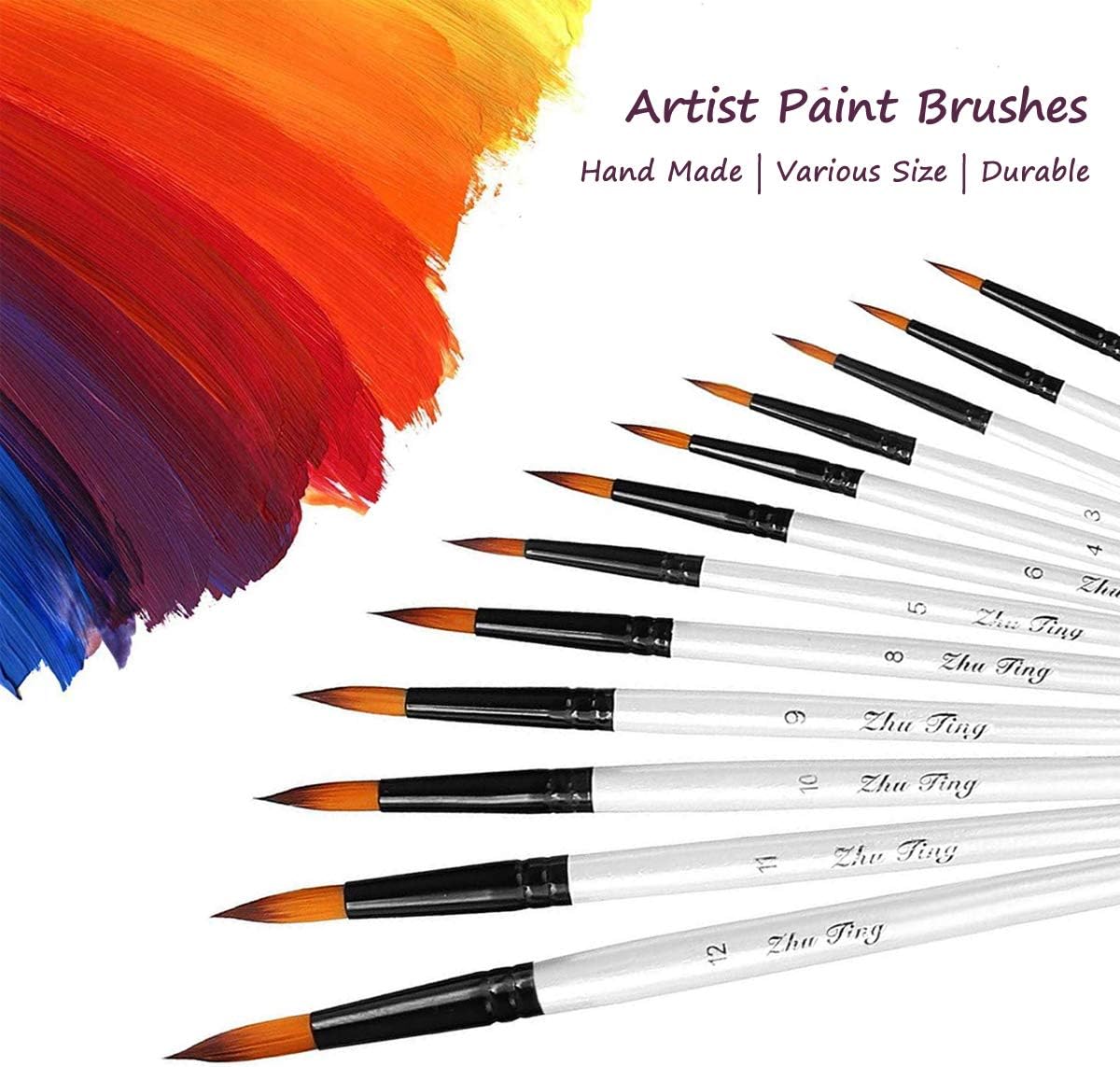 Acrylic Paint Brushes Set, 12pcs Professional Round-Pointed Tip Artist Paintbrushes for Acrylic Watercolor Oil