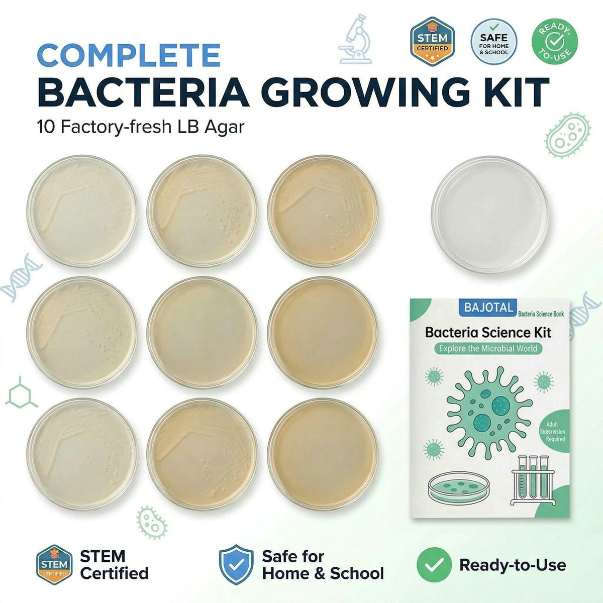 Bacteria Growing Kit with Pre-Poured Agar Plates, Petri Dishes with Agar