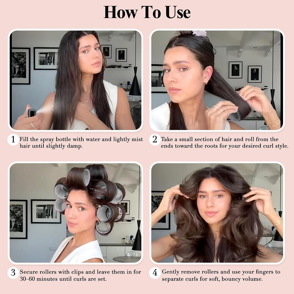 Self Grip Hair Rollers Set, 24 Piece Heatless Curlers with Clips, 4 Sizes Jumbo Rollers (2.5", 2", 1.5", 1") for