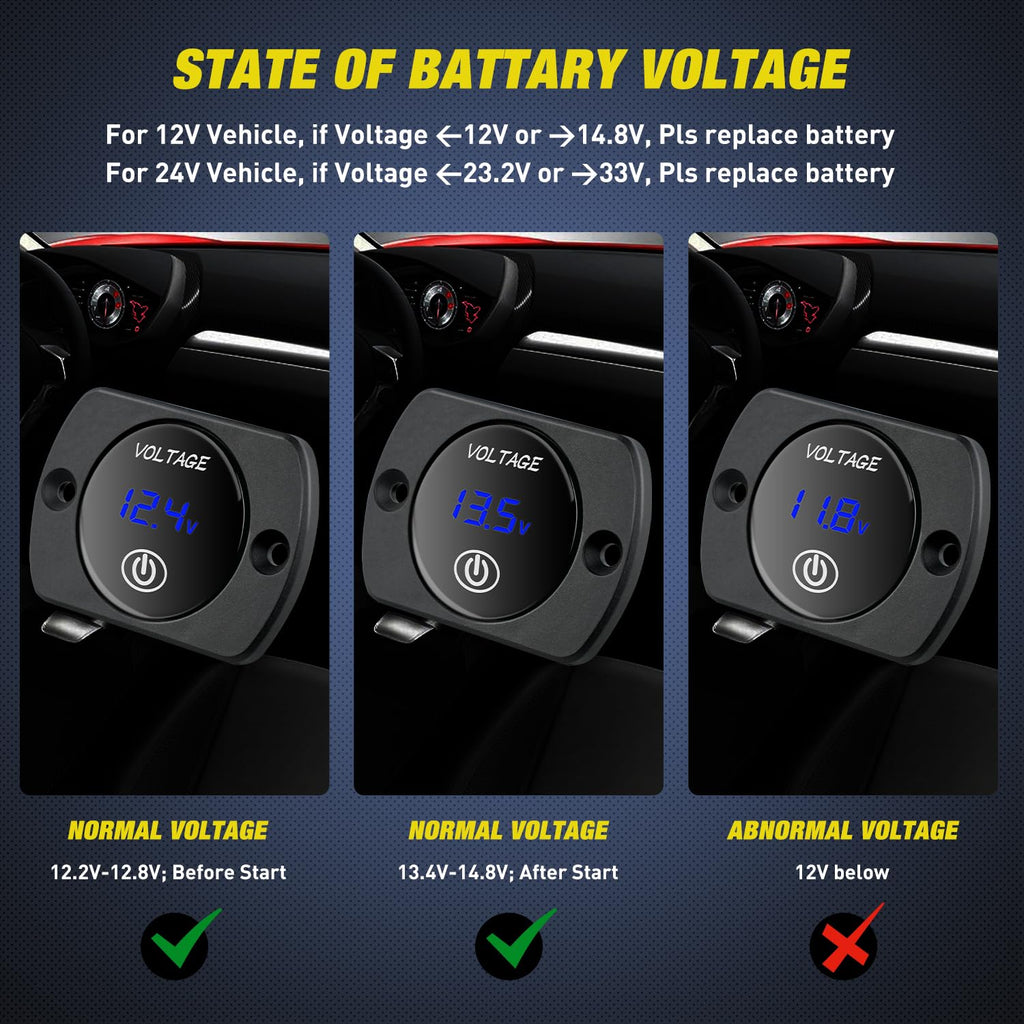 12V LED Display Voltmeter with Touch Switch Waterproof | Digital Voltage Gauge Panel Meter Battery Monitor Board