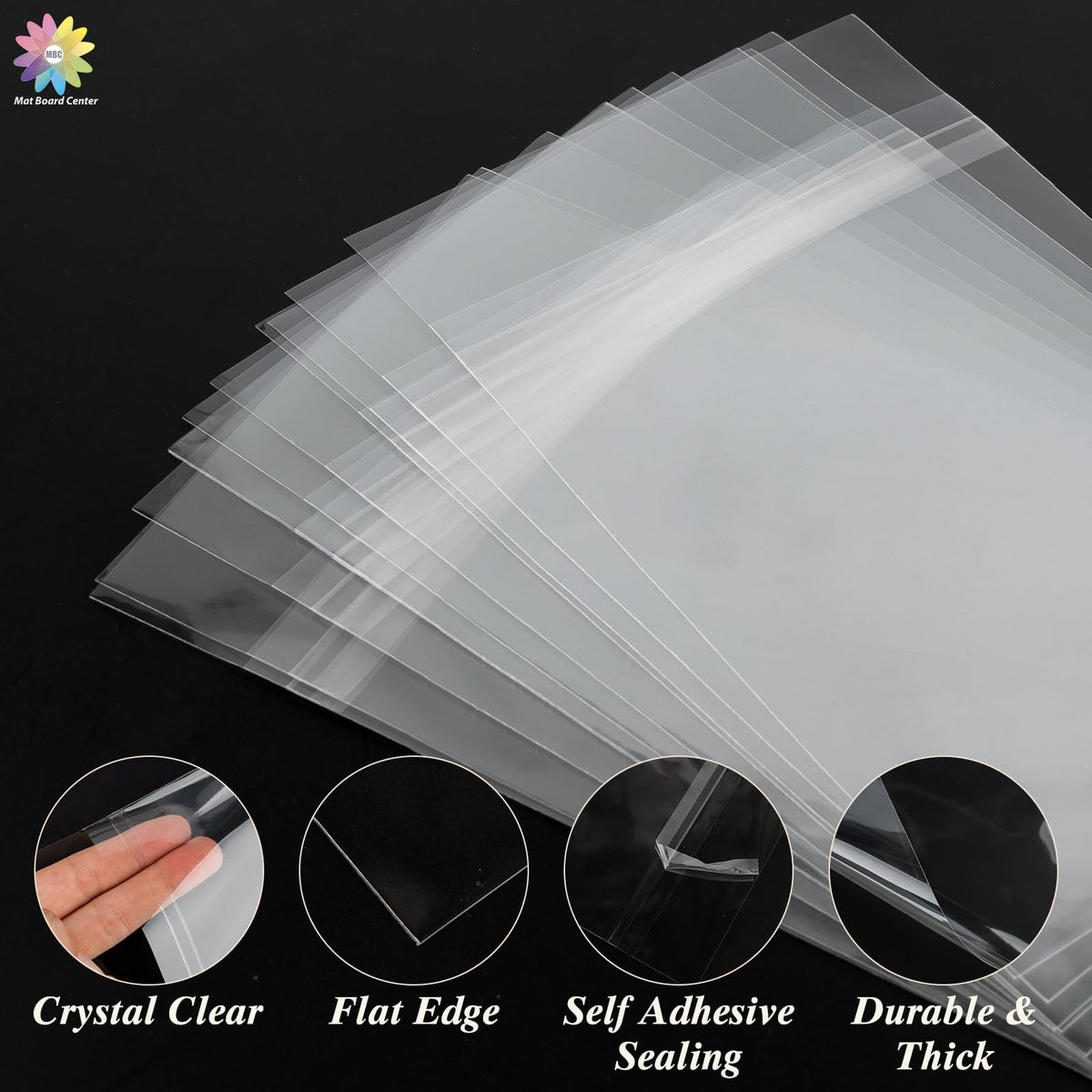 Mat Board Center Clear Resealable Plastic Sleeves, 8 1/8" x 8 1/4"