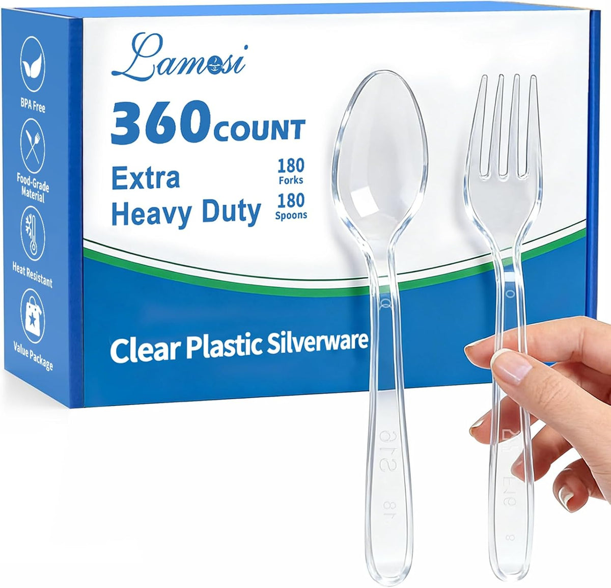360 Count Extra Heavy Duty Clear Plastic Forks and Spoons