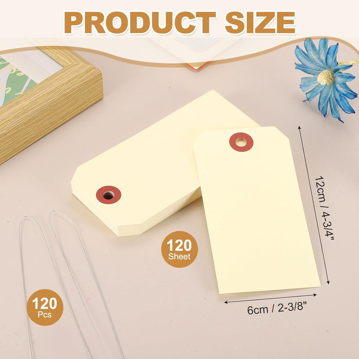 2-3/8"x4-3/4 Manila Shipping Tags with Wire 120Pack Blank Cream