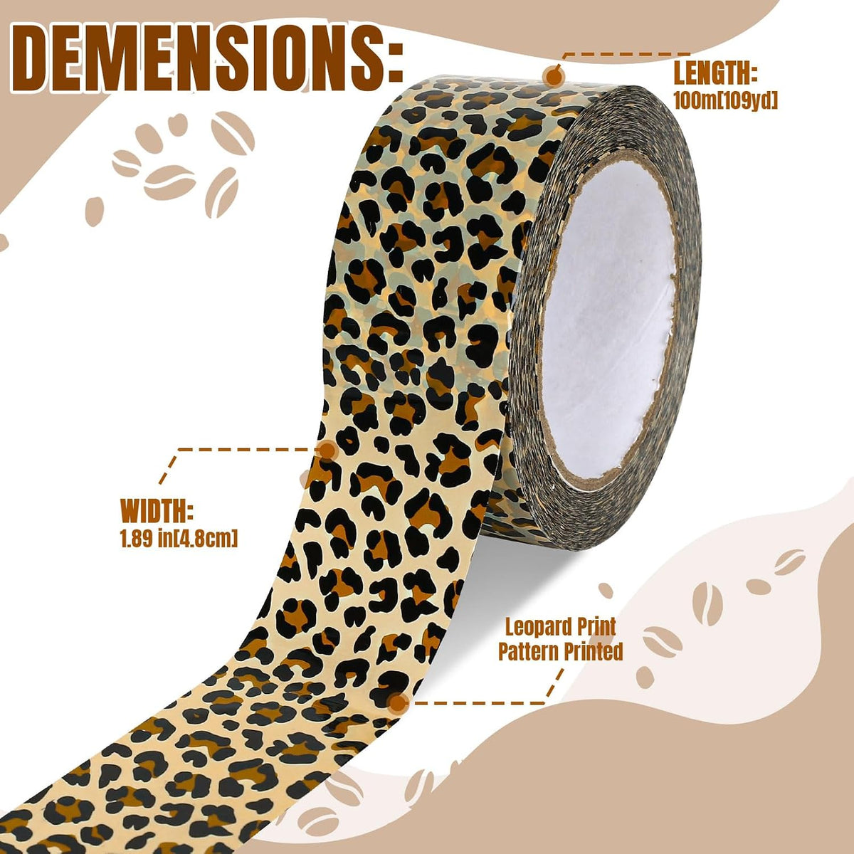 Leopard Print Packing Tape, Spotted, Brown Black, 1.9 in x 109 Yd