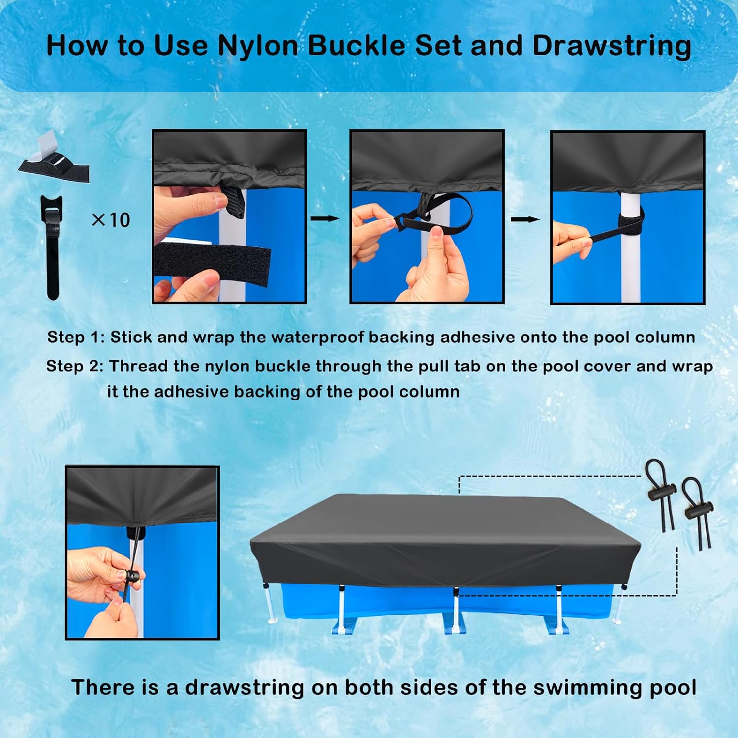 10 x 6 FT Rectangular Pool Cover 118x79 inch Rectangle Swimming Pool Covers 9.8 ft x 6.6 ft Black Pools Cover with