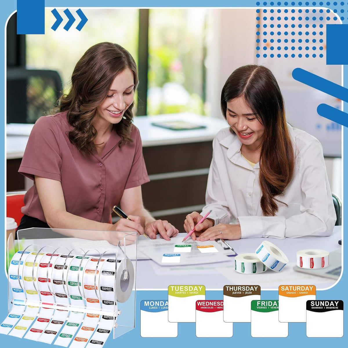 7000 Pcs Day of The Week Labels Food Labels with Adjustable Label Dispenser Monday Through Sunday Management