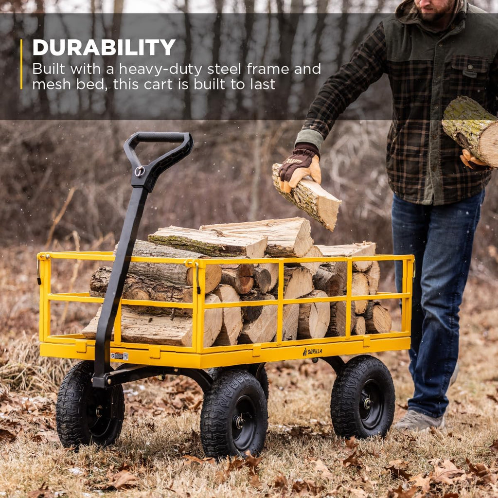 Heavy Duty, All Terrain Garden Wheelbarrow, 1200 Lb, Yellow - Foldable Wagon, Gardening Equipment for Yard, Lawn, and