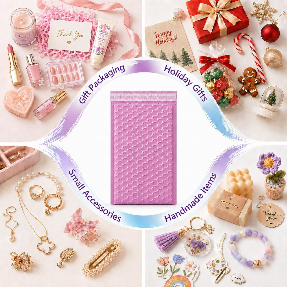 Bubble Mailers 4x8" Padded Envelopes 200 Pack Pinkish Purple