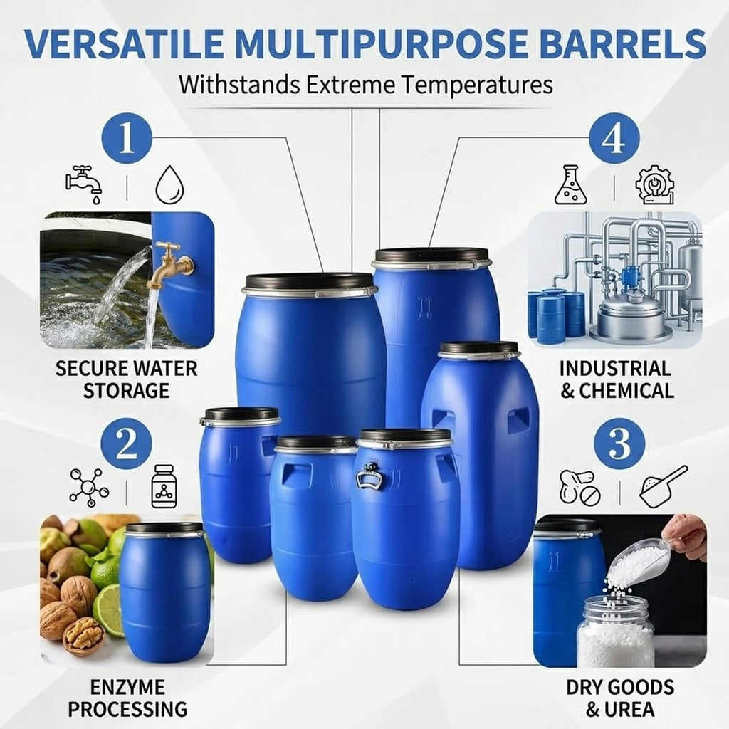 Storage Barrel Rain Drum for Outside Food Grade Plastic Shipping Container Lock Ring Air Tight Water Barrels Rain
